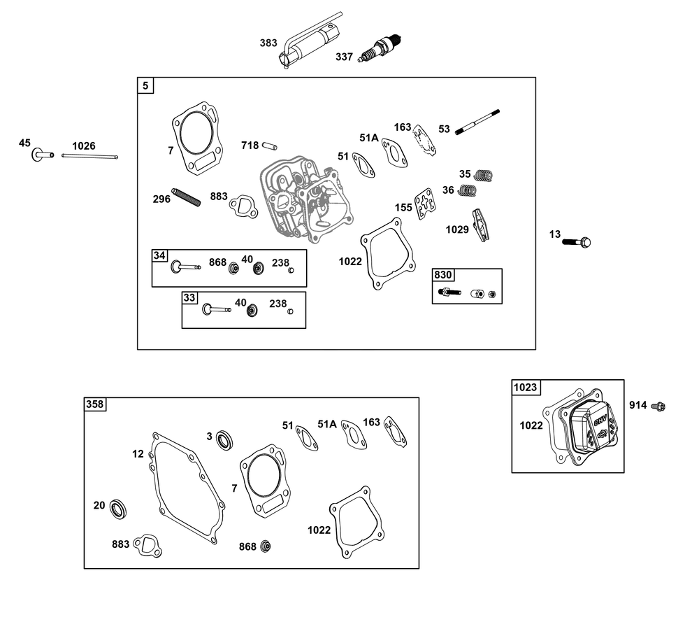 Cylinder Head Group Diagram and Parts List for 13R232-0039-H5 100000 - 19Z999 Briggs and Stratton Engine